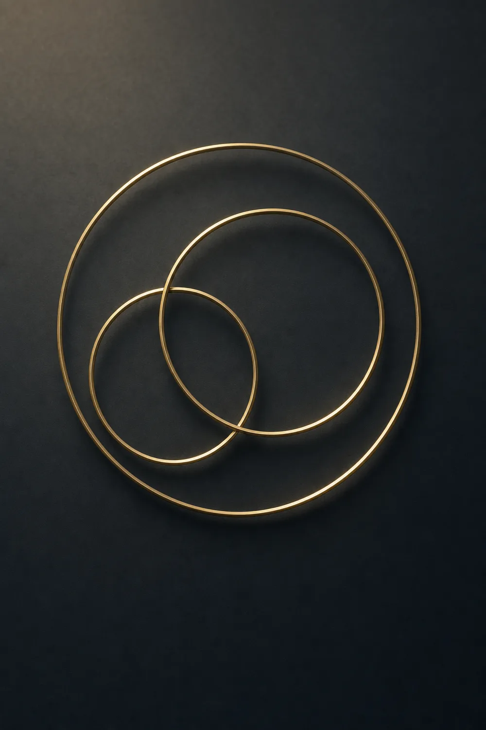 Three thin gold rings of different sizes overlapping around a shared center point, symbolizing alignment across HR, marketing, and operations