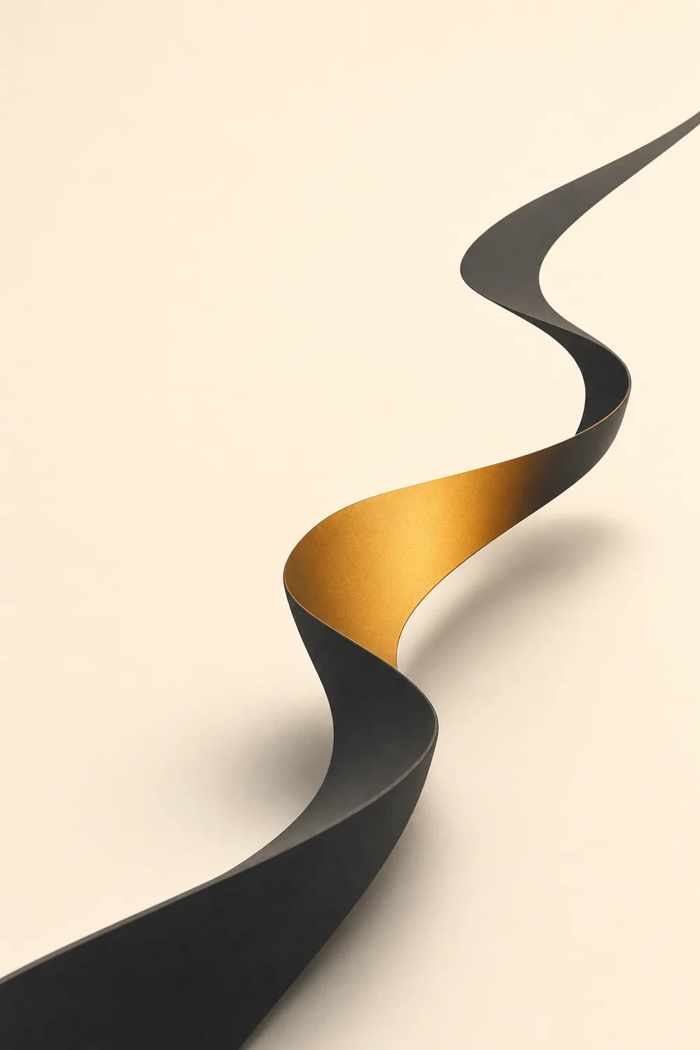 An abstract ribbon-like path curving upward, symbolizing a structured engagement moving toward a clear outcome